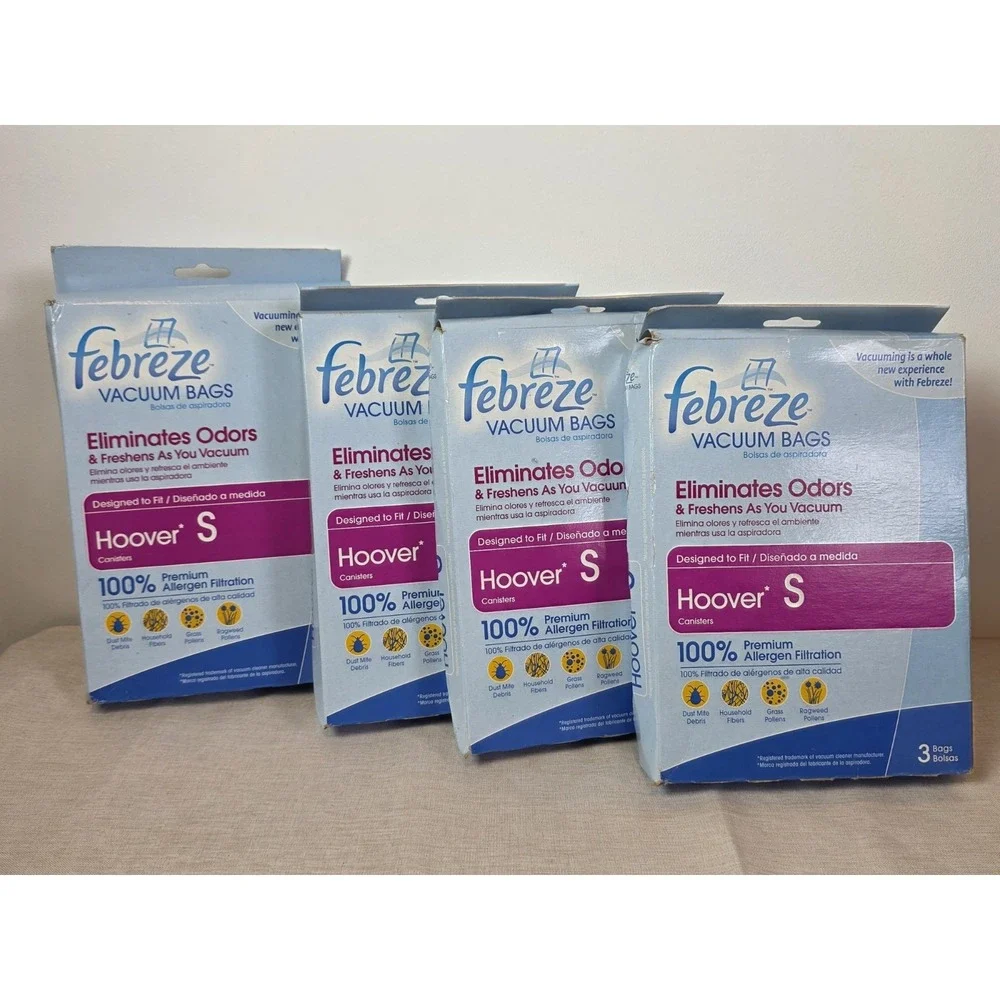 12 Vacuum Bags Febreze HOOVER S Uprights ELIMINATES ODOR 100% Allergen Filtrate